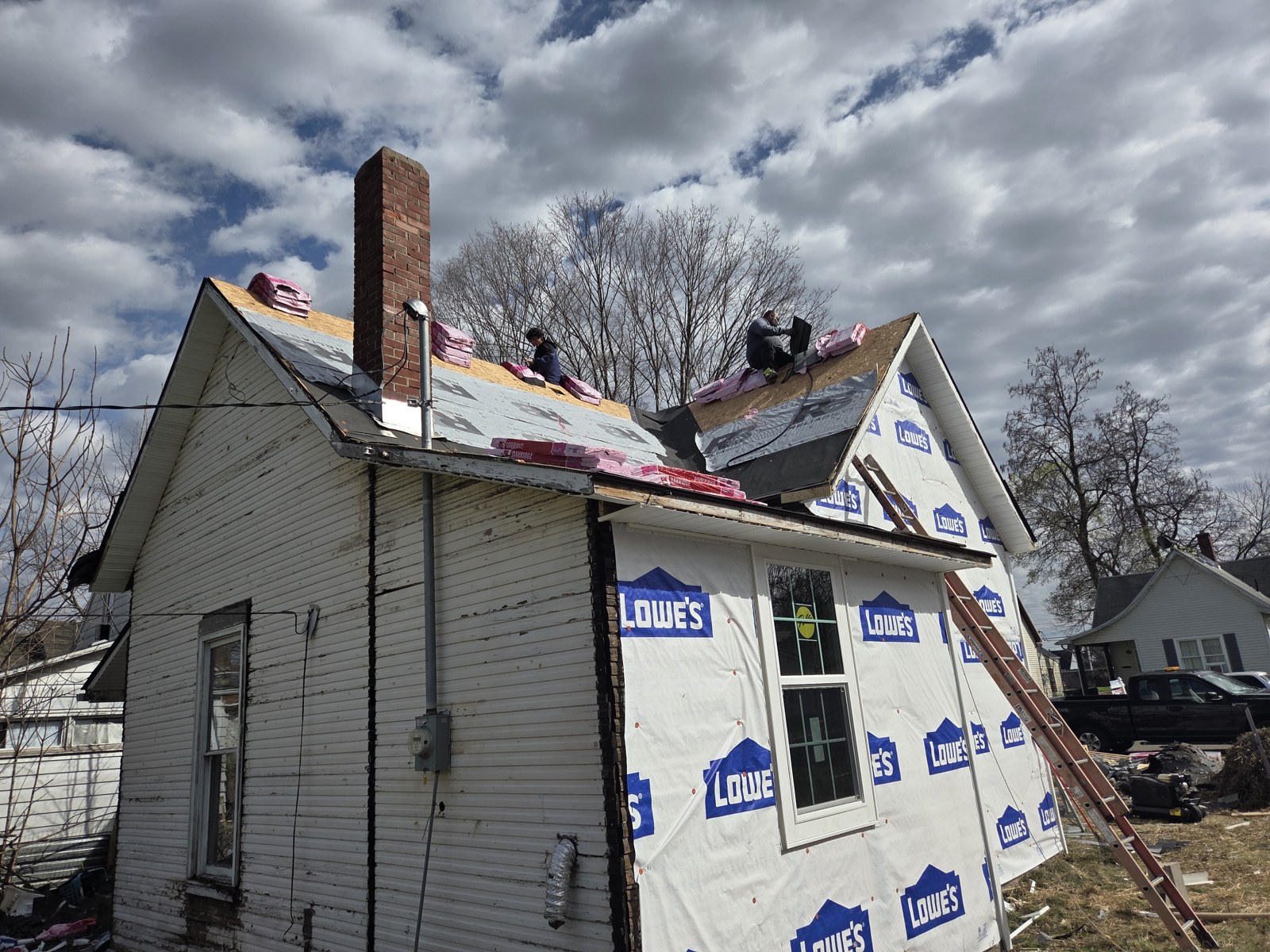Gritstone crew mid tear-off on an Indianapolis re-roof